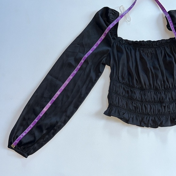 Bar III Women's Square Neck Smocked Puff Sleeve Top black Size XS - Picture 6 of 6